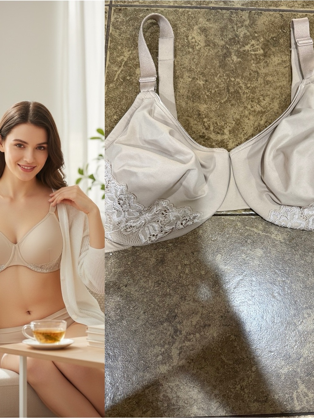 Olga Lace Underwire Full Coverage Comfort Bra Beige Size 38DD